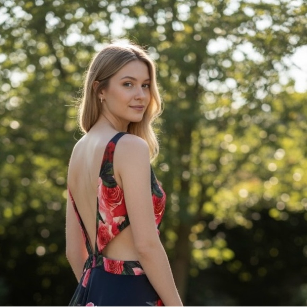 🔥🔥 David's Bridal Navy Floral Dress with Petricoat - Picture 10 of 16